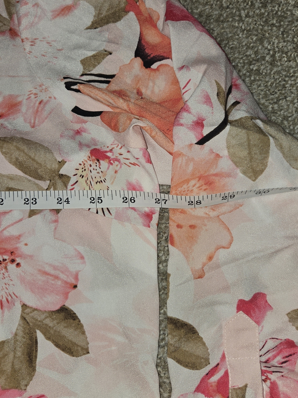 Calvin Klein Floral Print Button-Front Blouse in Pink & Peach - Picture 9 of 10